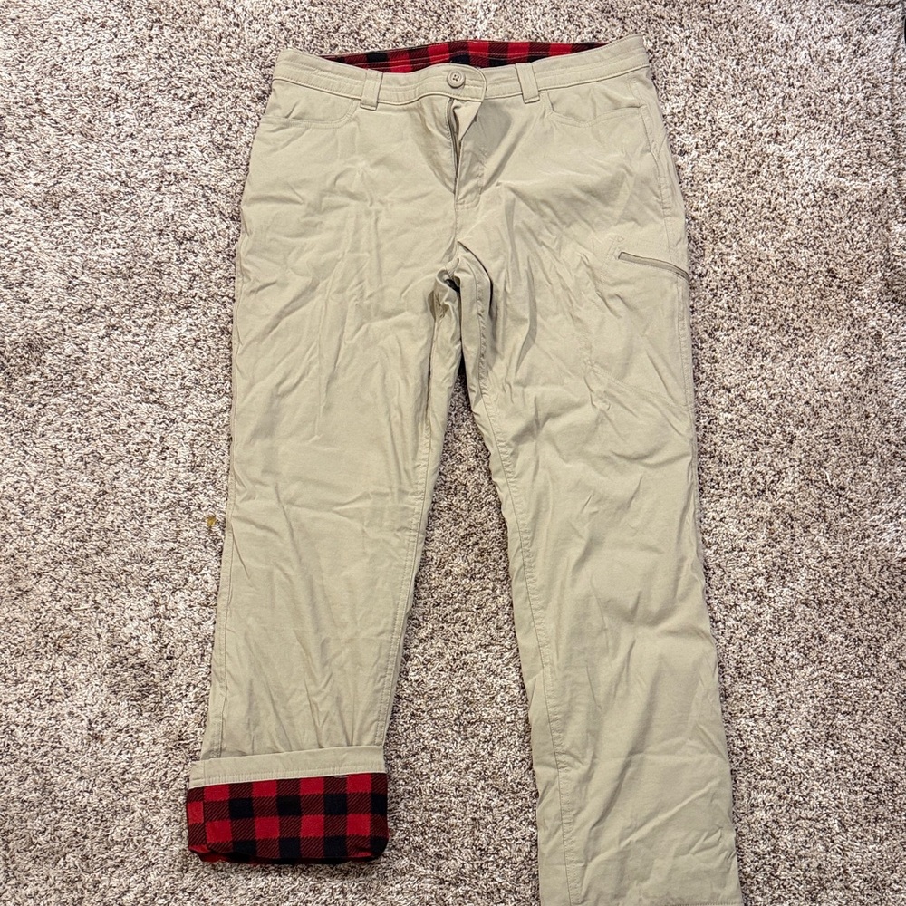 Eddie Bauer Khaki Chinos with Red Plaid Lining